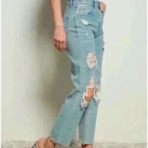 Wide Leg Distressed Denim Jeans